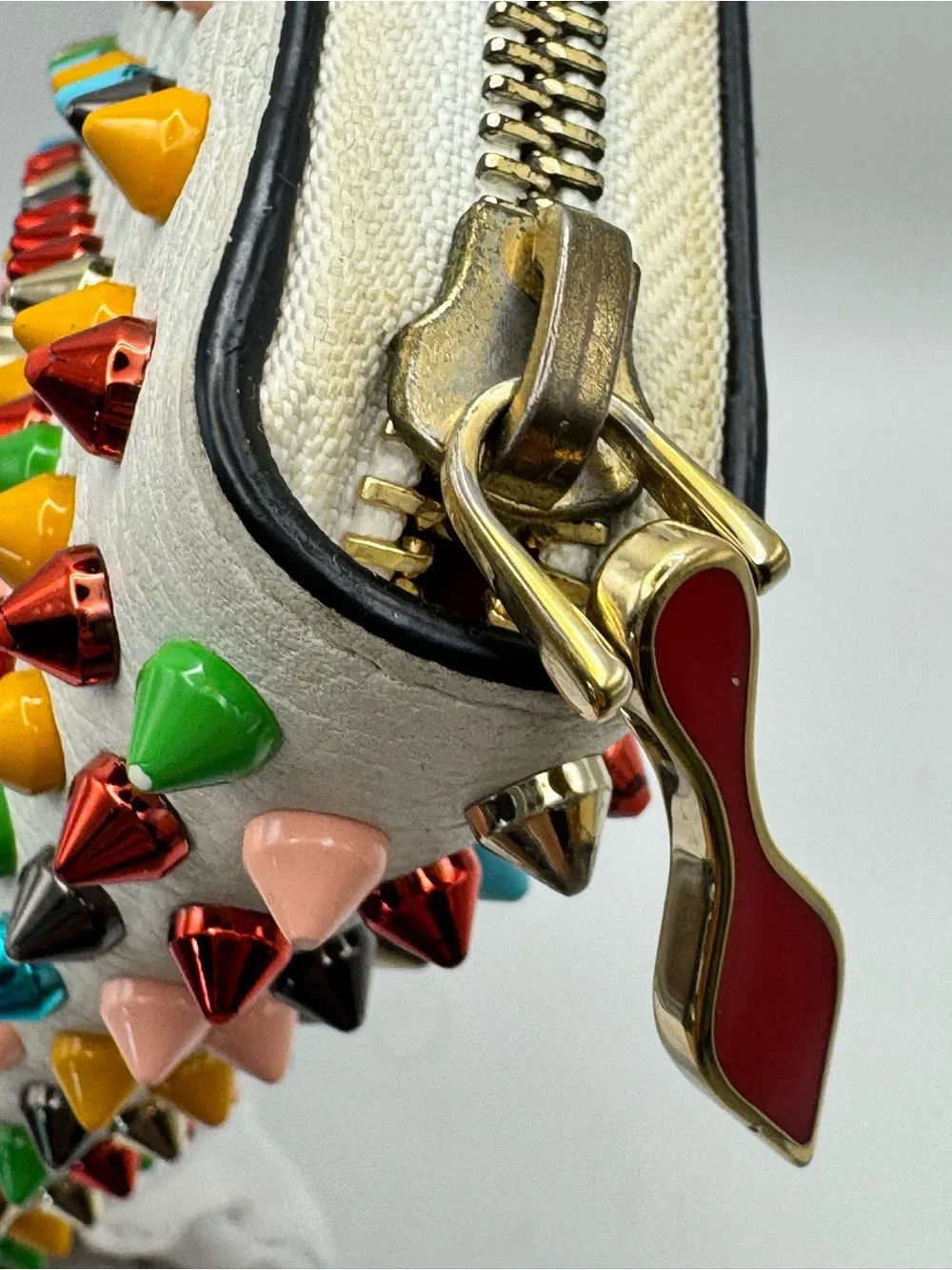 Christian Louboutin Panettone White Leather Multicolor Studded Clutch